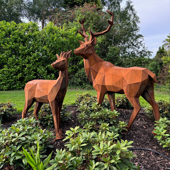 Geometric Stag & Doe Sculpture