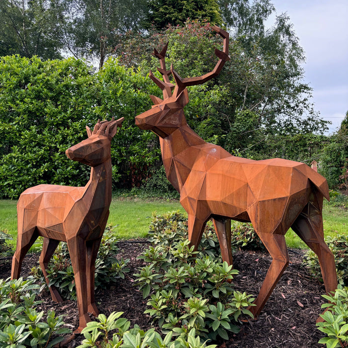 Geometric Stag & Doe Sculpture