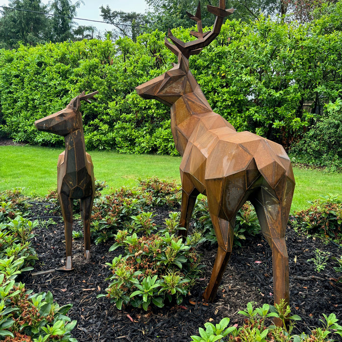 Geometric Stag & Doe Sculpture