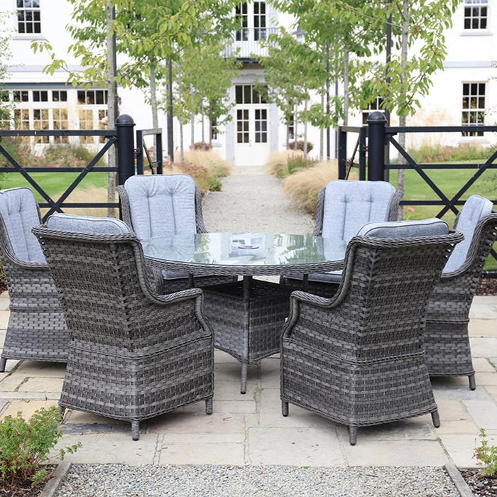 Amalfi High Back 6 Seat Round Dining Set in Grey Mid Ulster Garden Centre