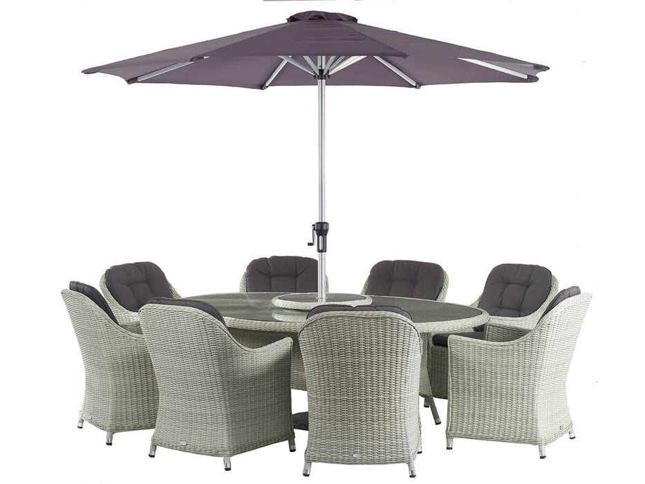 Bramblecrest Monterey Dove Rattan Curved Corner Sofa with Square Firepit table Table & 2 Benches