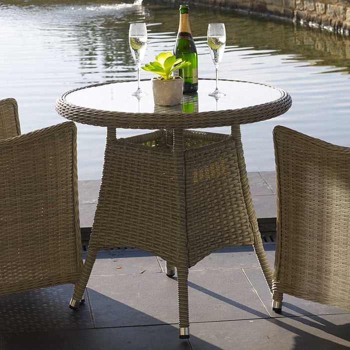 Monterey Dove Grey Rattan Bistro Table Set with 2 Armchairs