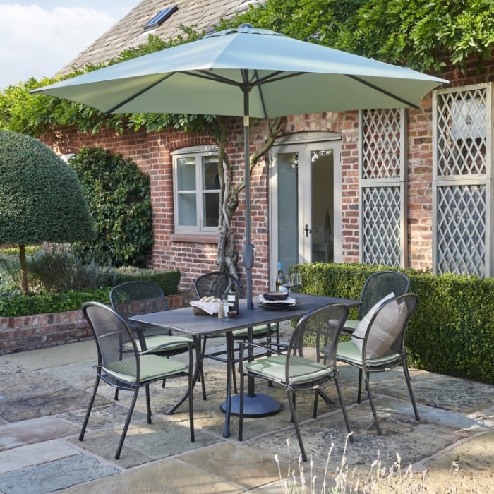 Caredo 6 Seat Complete Rectangle Dining Set inc Parasol & Cushions
