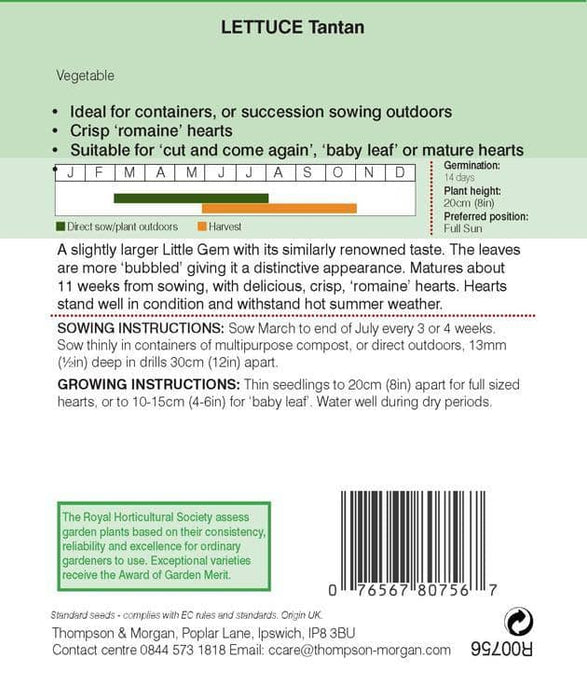 Thompson & Morgan (Uk) Ltd Gardening Thompson & Morgan Lettuce Tantan