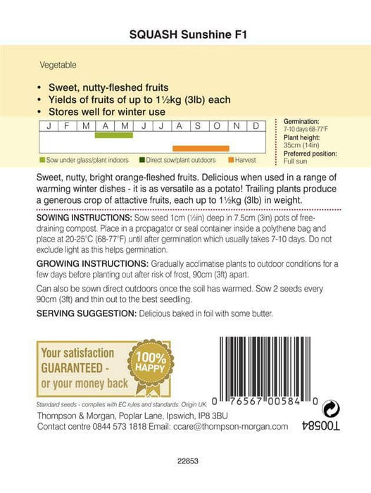 Thompson & Morgan (Uk) Ltd Gardening Thompson & Morgan Squash Sunshine F1 Hyb.