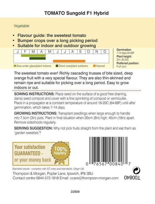 Thompson & Morgan (Uk) Ltd Gardening Thompson & Morgan Tomato Sungold F1 Hybrid