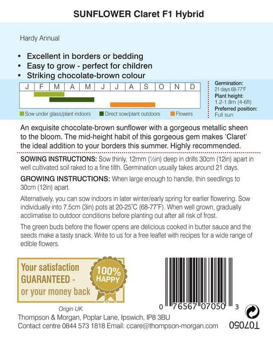 Thompson & Morgan (Uk) Ltd Gardening Thompson & Morgan Sunflower Claret