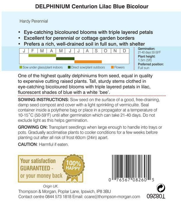 Thompson & Morgan (Uk) Ltd Gardening Thompson & Morgan Delphinium Centurion Lilac Bicolour hybrid